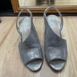 Vince Camuto Metallic Silver Open-Toe Slingback Heels